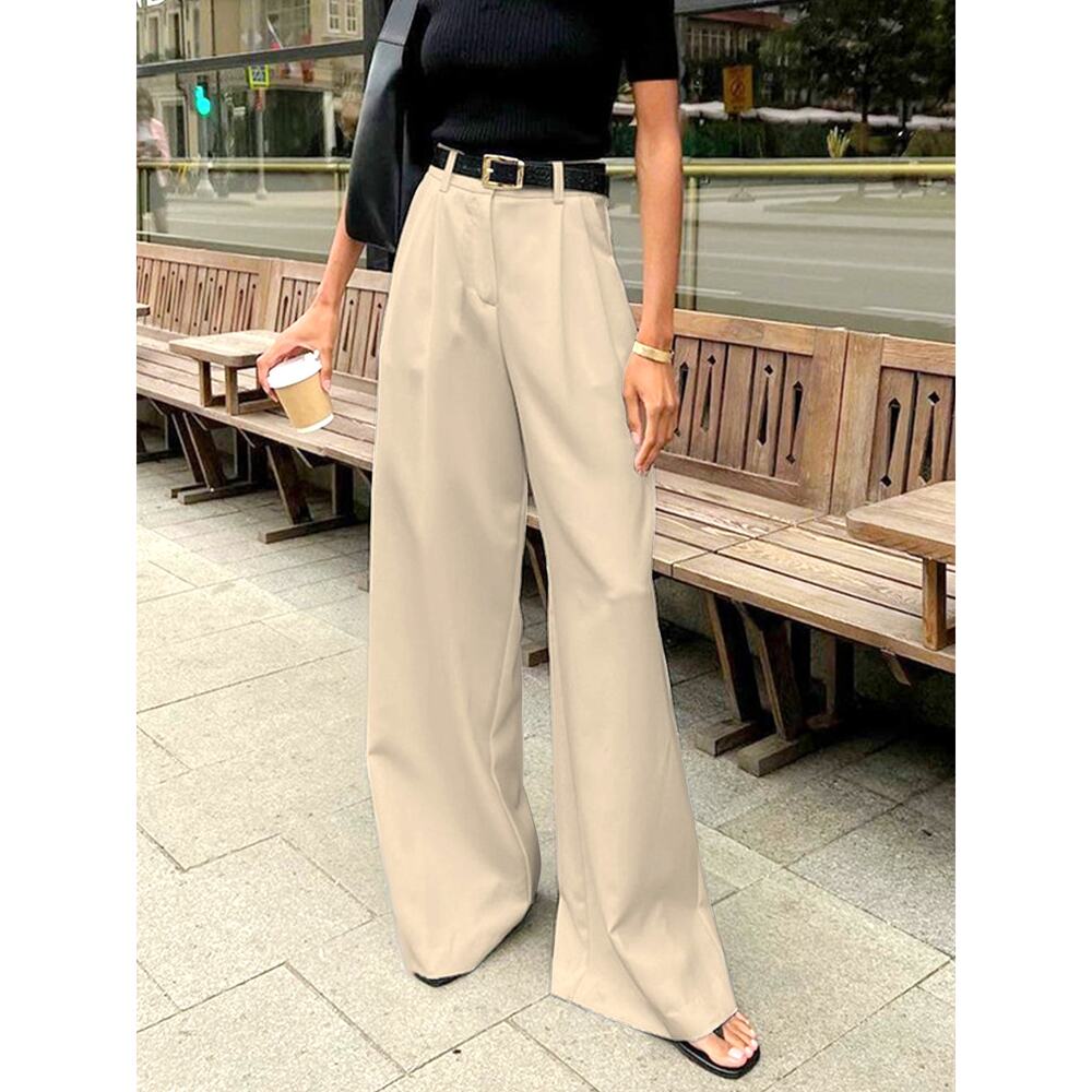 Commense Solid Wide Leg Pants Preppy Academia Country Club Tan NWT S